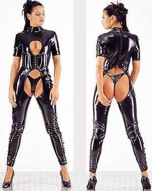 Lack Overall mit Korsettschnürung - Schritt offen