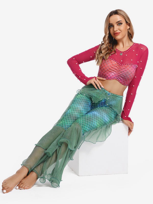 Bauchtanzhose für Erwachsene violett Weihnachtsset Polyester sexy Damen-Performance-Kostüm