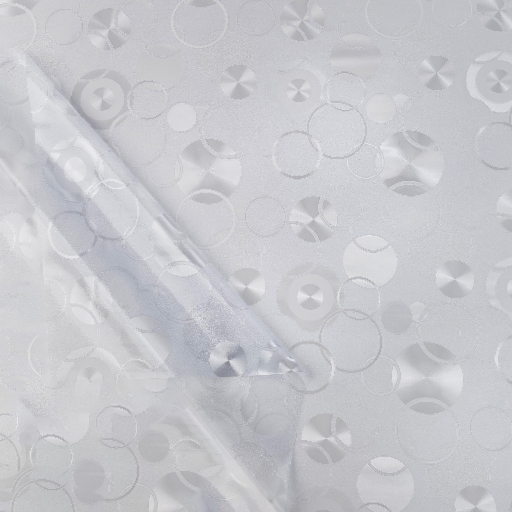 Durchsichtige Tischdecke Kreise 0,2 mm Halb-Transparent Glasklar, transparent 180x137cm Paspelband (Eingefasst)