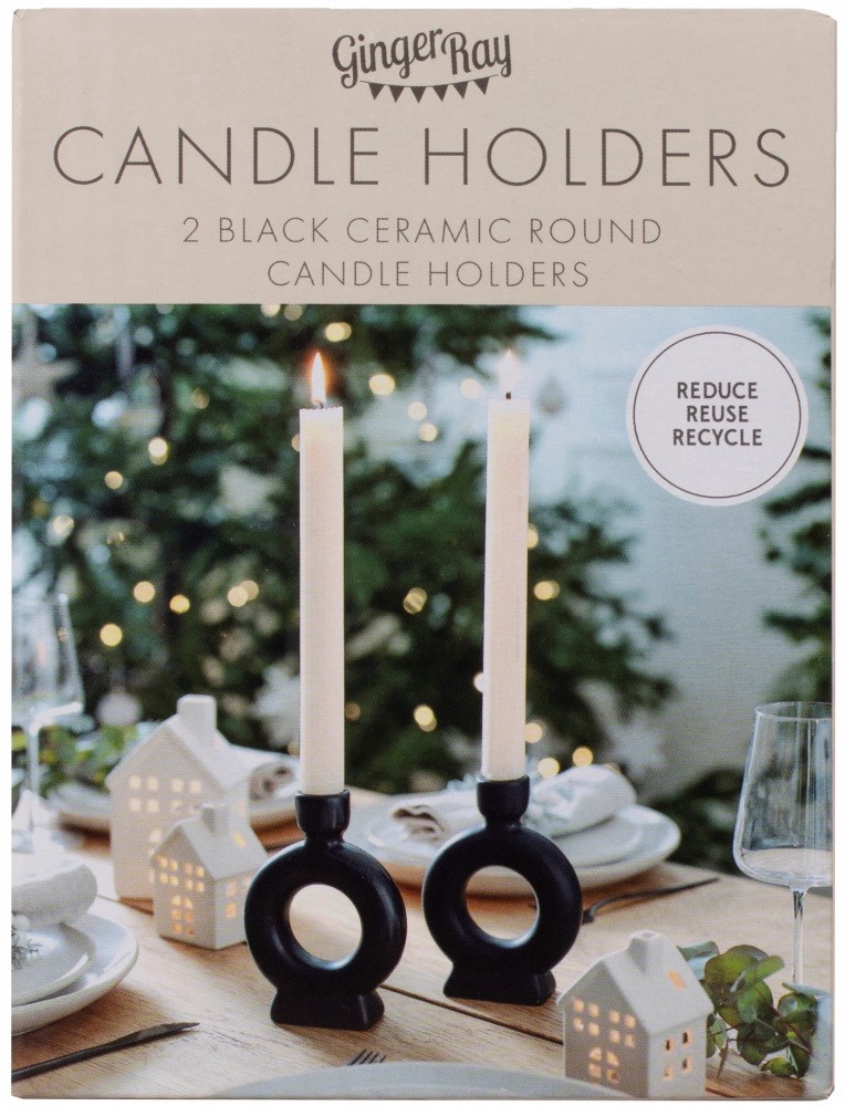 2 Schwarze Keramik-Kerzenständer 14,7cm