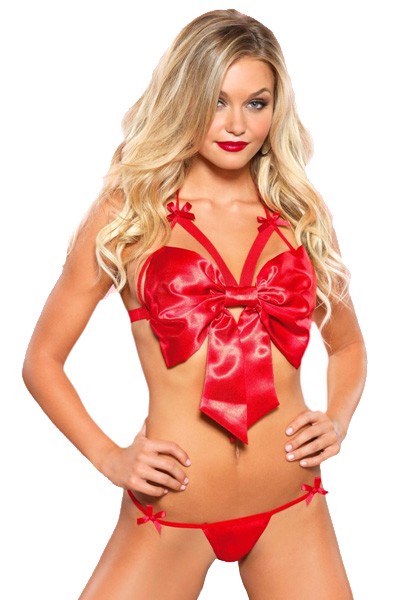 Leg Avenue Luxuriöses Satin-BH-Set mit Schleife L/XL