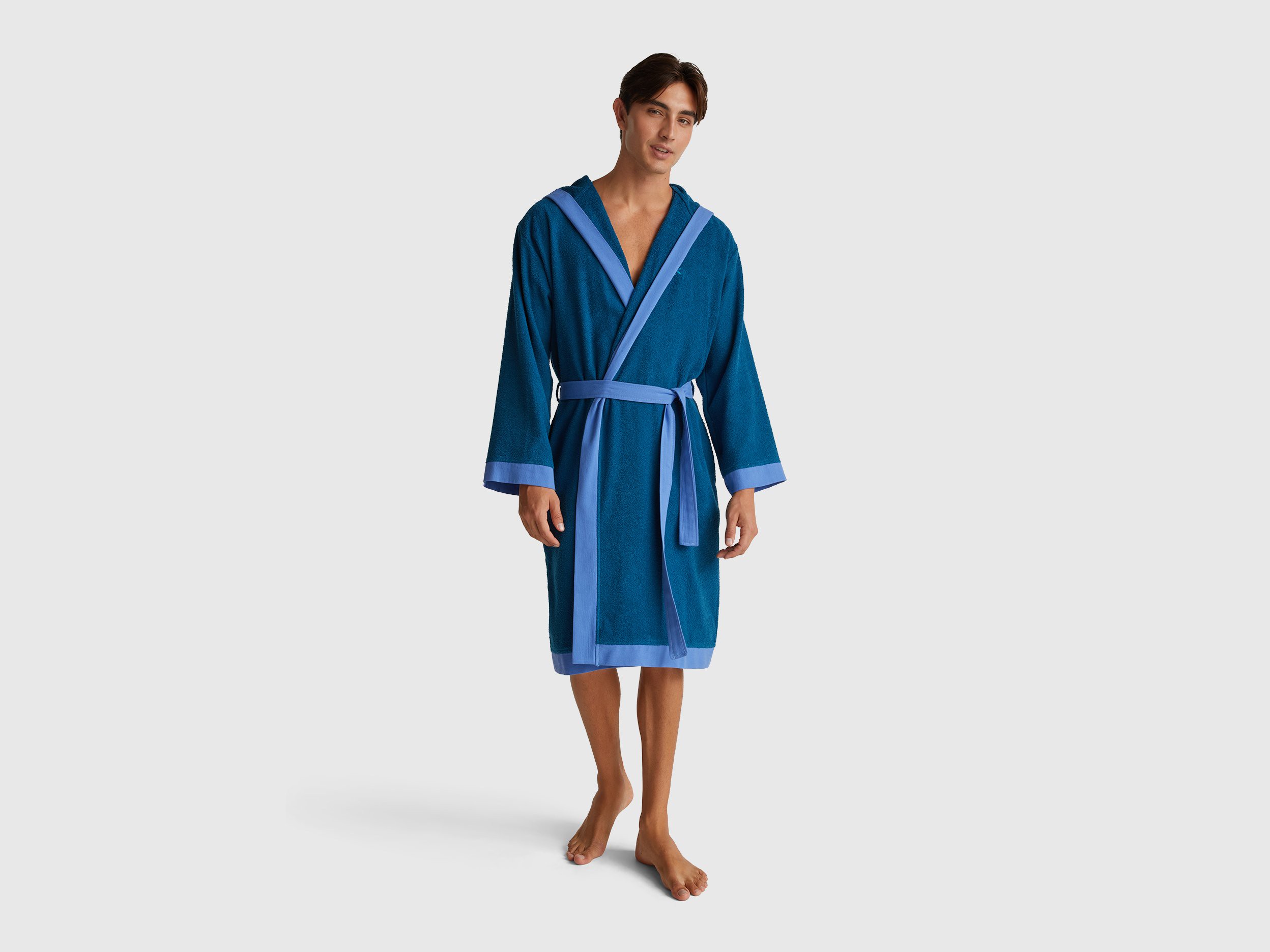 Benetton, Bademantel Mit Logo, Größe: M, Taubenblau, Herren