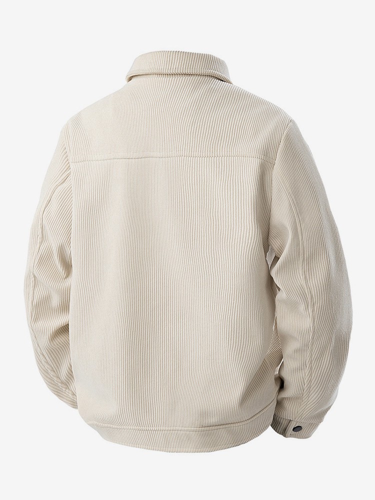 7. Herren-Cordjacke langärmlig Brustklappentaschen und Seitentaschen winddichter und strapazierfähiger Retro-Mantel