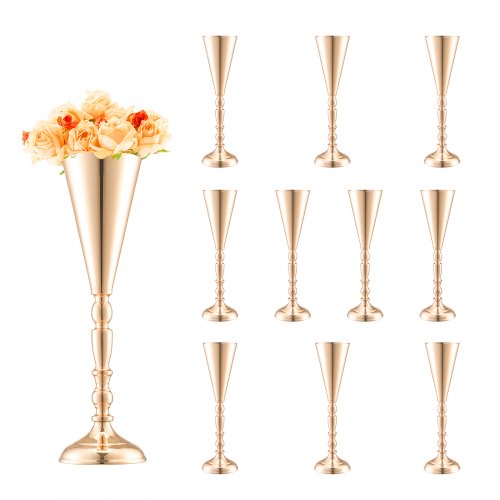 VEVOR 10 Stück 43 cm hohe Blumenvase für Hochzeiten, Metall-Trompeten-Mittelstück, goldener Blumenständer für Tische bei Hochzeitsessen, Partys, Jubiläen, Zeremonien, Geburtstage, Eventdekoration