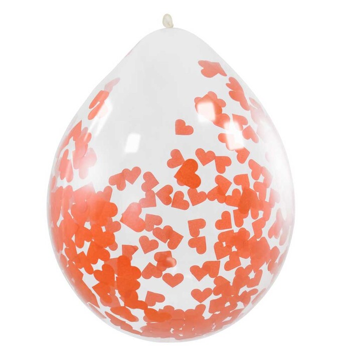 Luftballons mit rotes Herz-Konfetti 30 cm 4 Stück