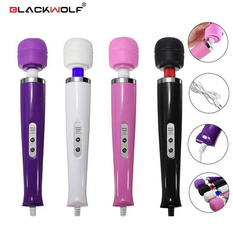 Black Wolf 10 Speed ​​AV Vibrator puissant Magic Magic Wand G-spot stimulus Masse-clitateur vibratrice féminine Masturbation Sex Toyw250113