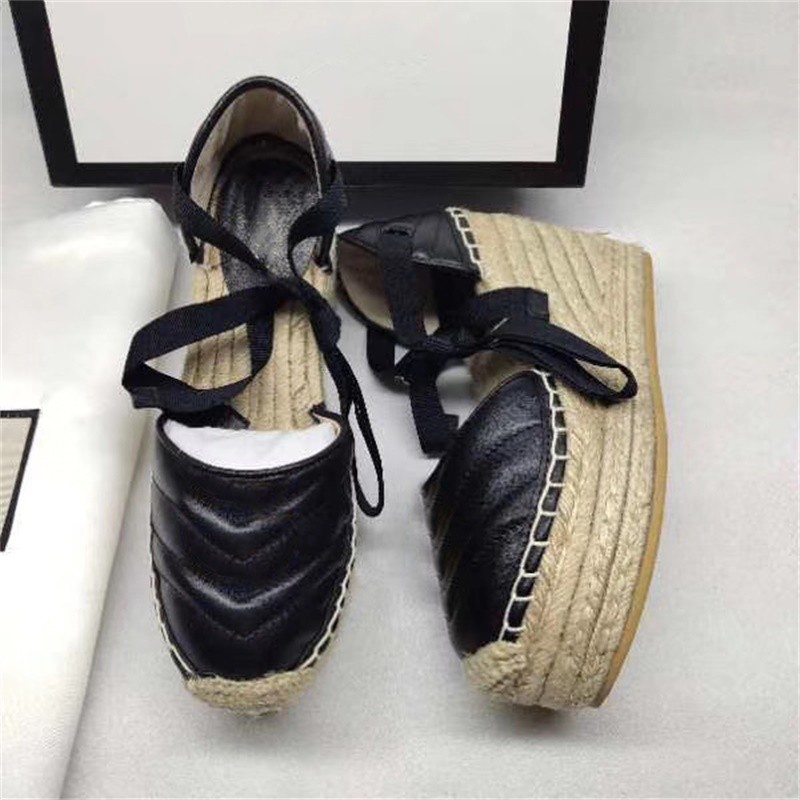 Sandales design Sandales Femmes Espadrille Strap Strap rond talon talon de talons de la mode véritable robe de mariée de mariage
