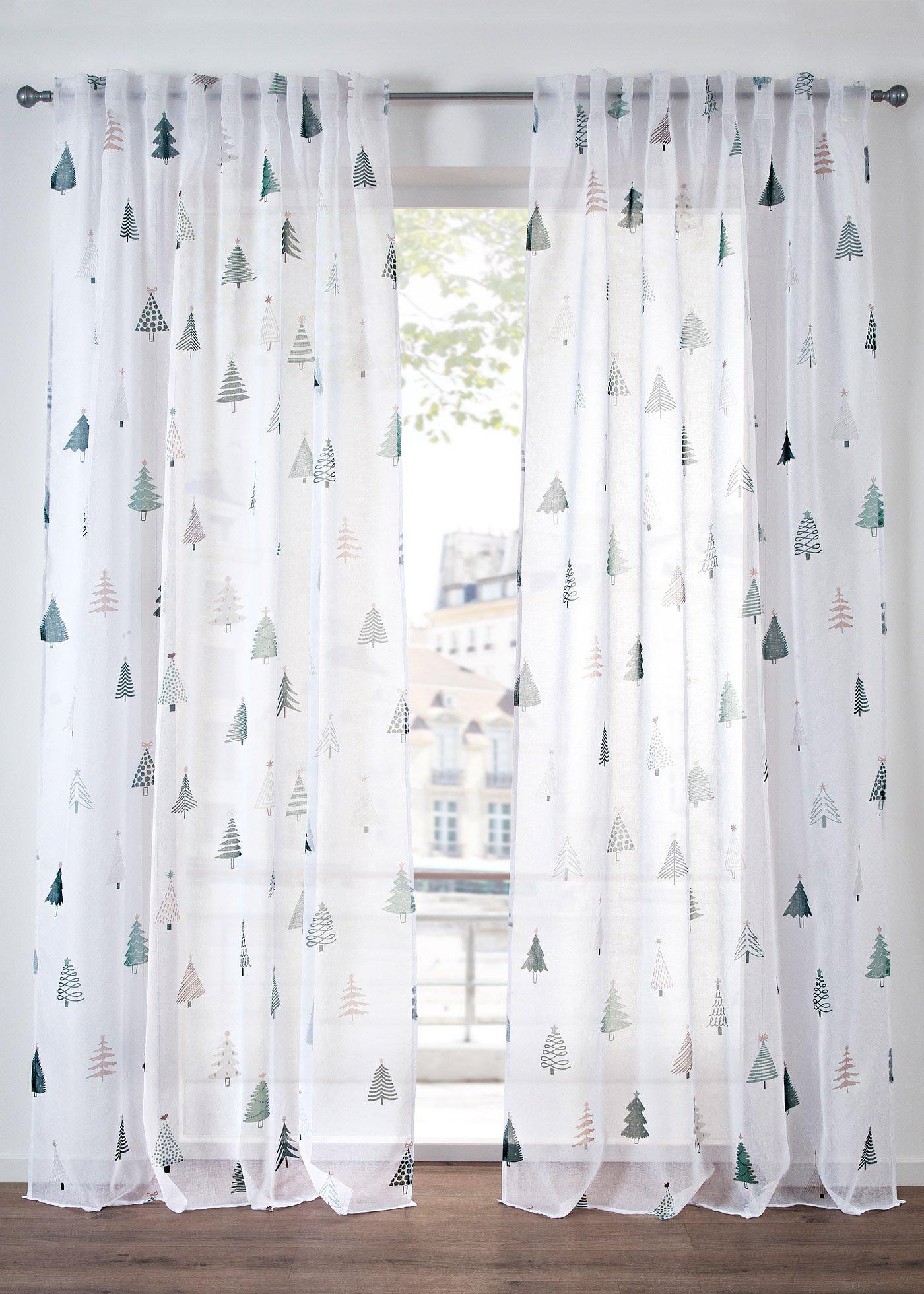 Gardine mit Tannenbaum Druck (1er Pack)