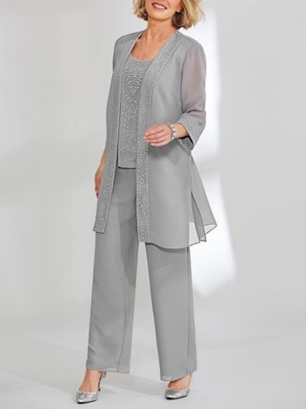 Partykleid für die Mutter der Braut Rundhalsausschnitt ärmellos zweiteilig Spitze knöchellang Gästekleider für die Hochzeit