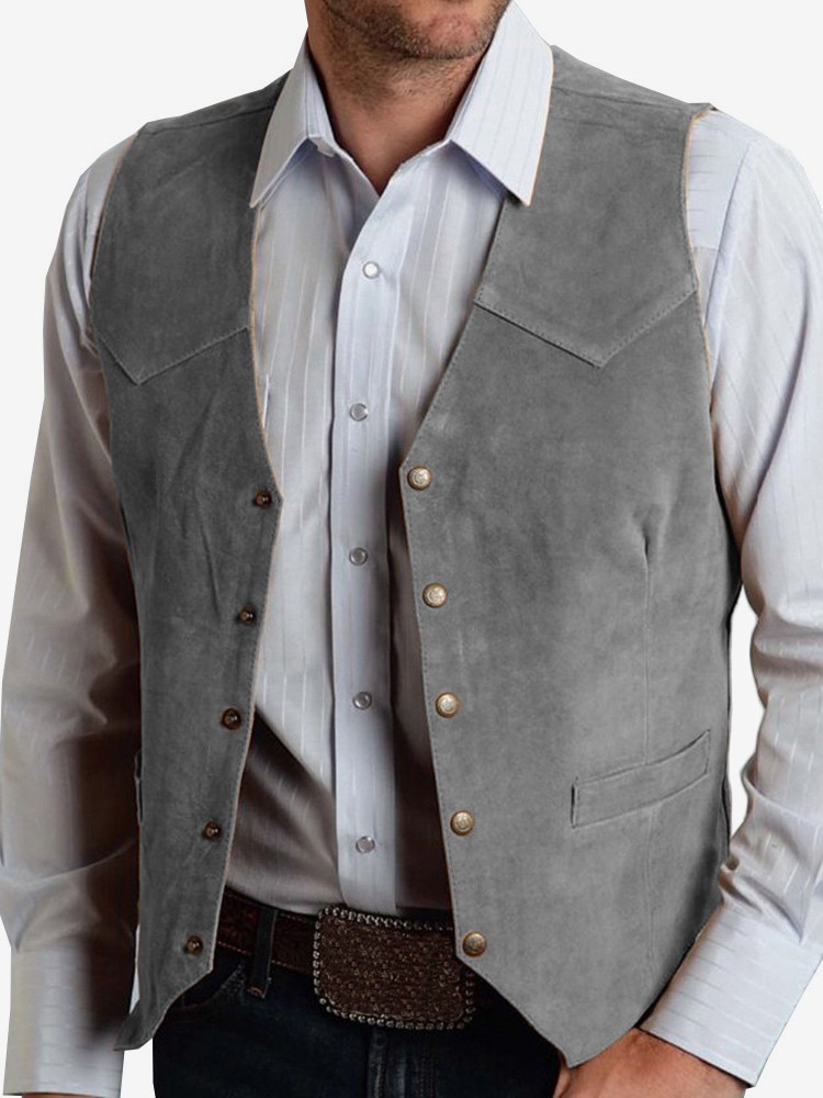 Herren Anzugweste Metallschnalle Wildlederweste Business Slim Fit Weste