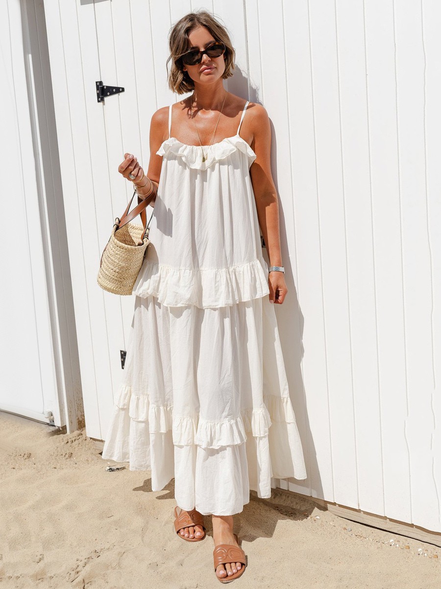 Ruffled Layered Maxi Slip Dress For Summer Beach 2025