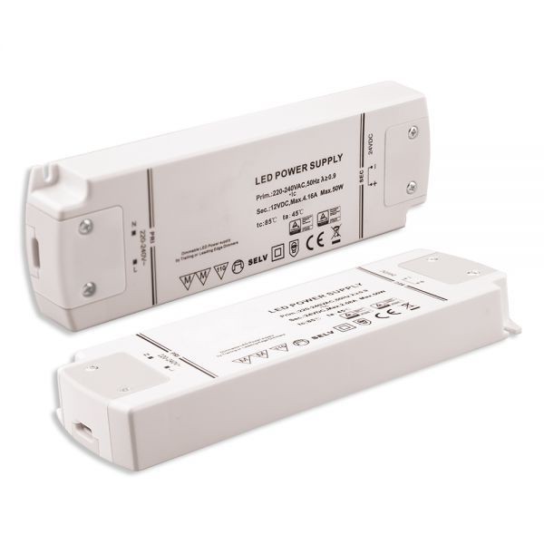 IsoLED® LED Trafo, LED Transformator für LED Streifen dimmbar 12V DC Gleichspannung 50 Watt LxBxH 177x57x22.5 mm für Möbeleinbau, TÜV geprüft