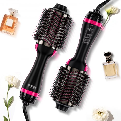 VEVOR Warmluftbürste, 4-in-1 Hairstyler und Volumizer mit galvanisiertem Titan und 75 mm ovalem Zylinder mit Keramikbeschichtung, 3-stufige Heißluft-Stylingbürste zum Trocknen, Glätten, Locken