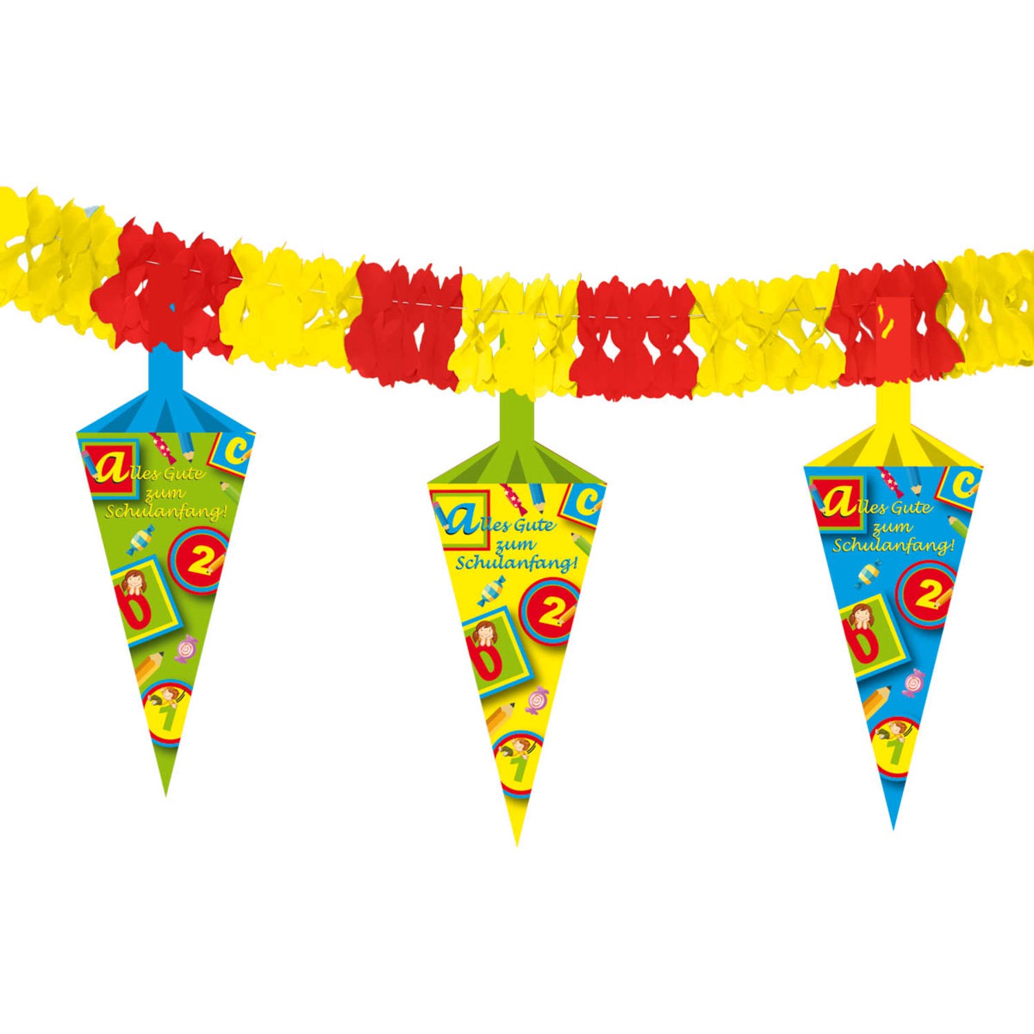 Schulanfang Girlande mit Schultüte Hängern 4 Meter