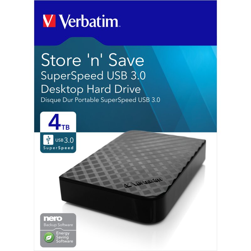 Verbatim Festplatte 4TB, USB 3.0, 8.89cm (3.5''), schwarz
