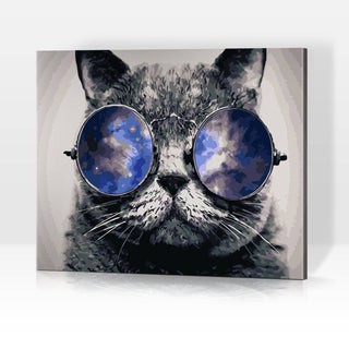 Cool Cat: Schwarz-weiße Katze mit Sonnenbrille - Malen nach Zahlen - 40x50cm ohne Rahmen