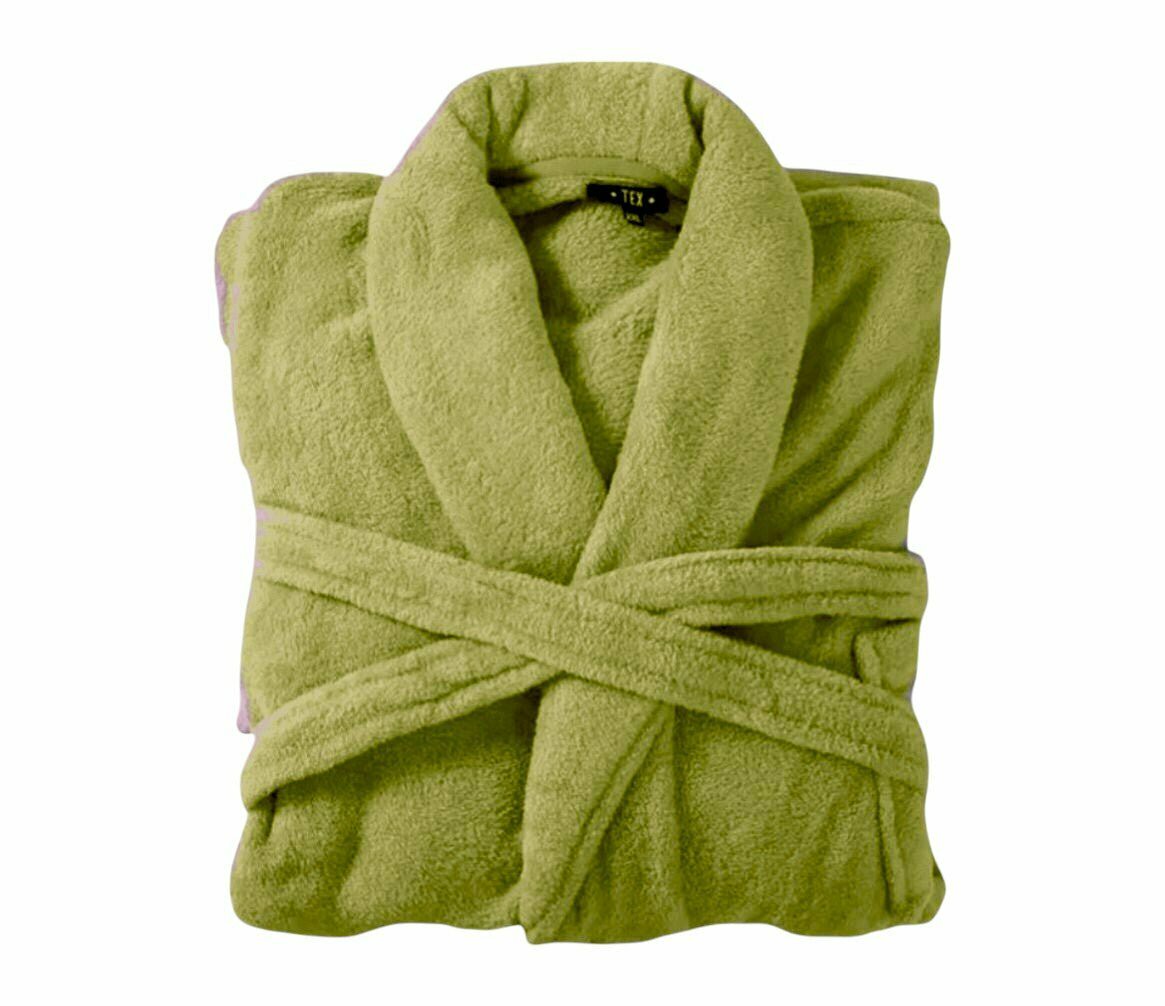 Bademantel flauschig » Saunamantel in Teddy-Plüsch Qualität » leichter/dünner Morgenmantel 100 cm lang » unisex - Olivgrün