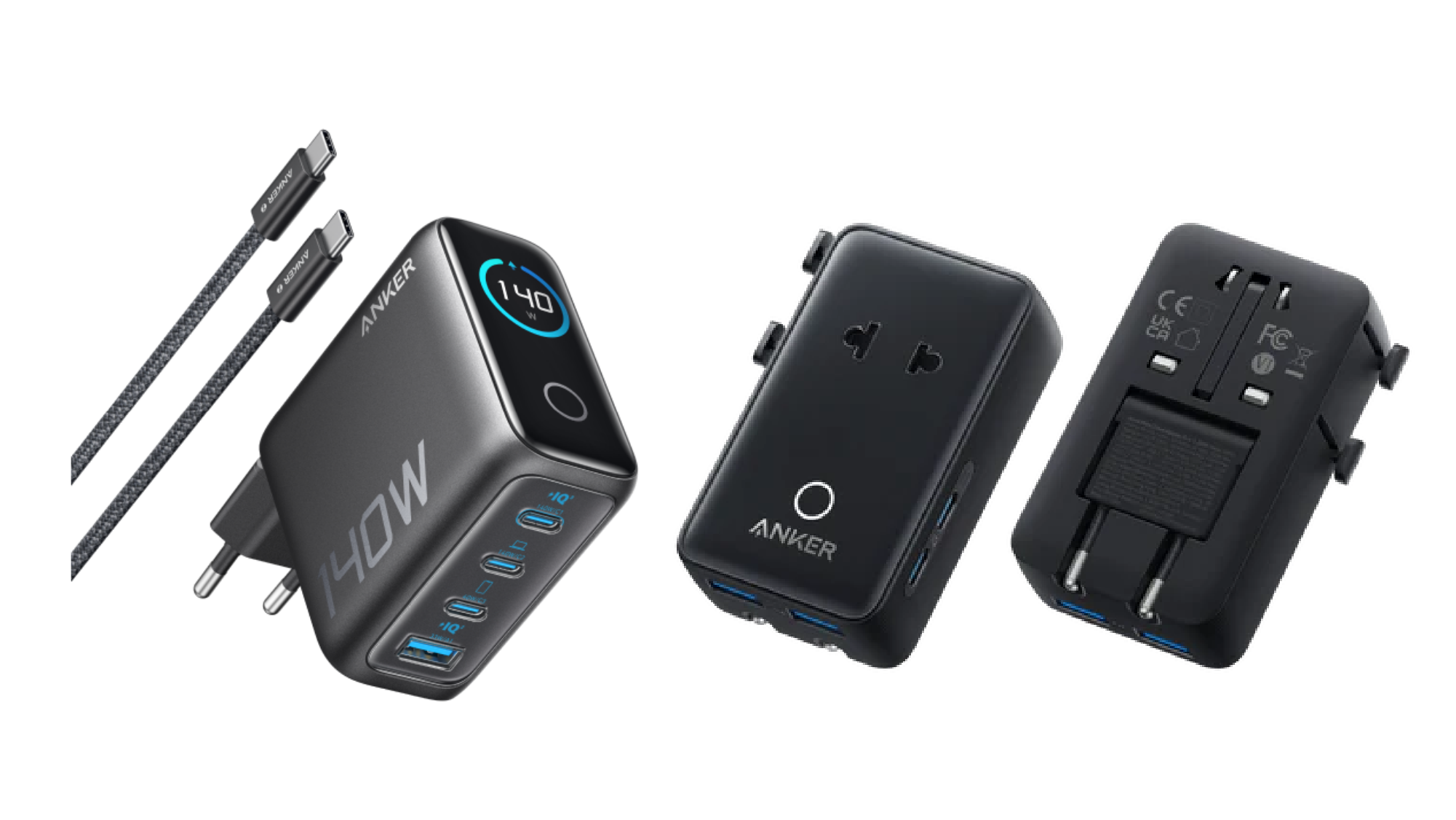 Anker Ladegerät (140W, 4-Port, PD 3.1) mit USB-C Kabel+Anker Nano Reiseadapter (5-in-1, 20W)