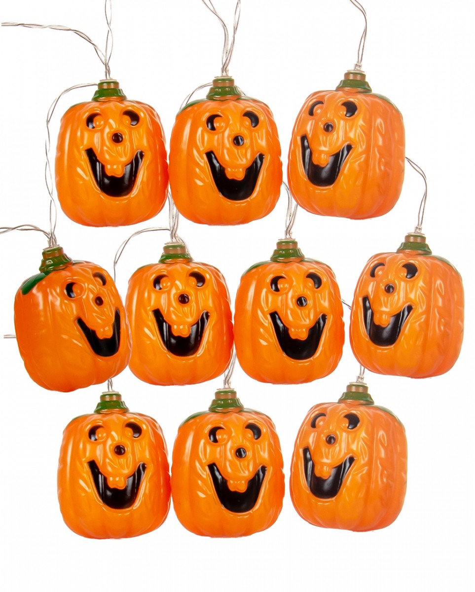 Grinsende Halloween Kürbis Lichterkette mit 10 LEDs
