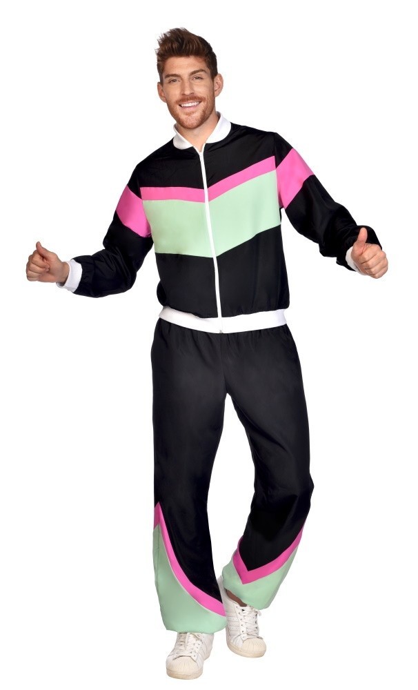 80er Jahre Retro Trainingsanzug schwarz unisex