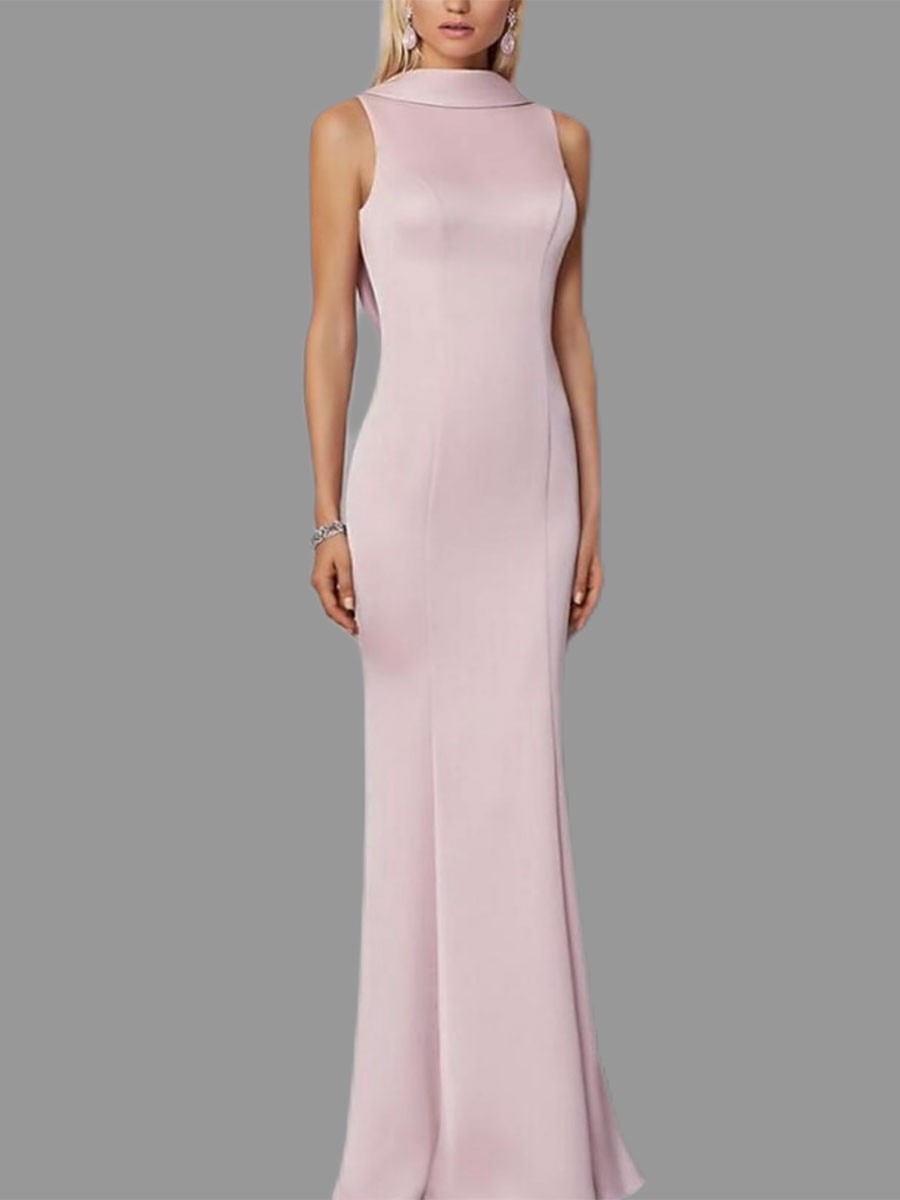 Abendkleid im Meerjungfrau-Stil hoher Kragen Stretch-Krepp bodenlang Knöpfe formelle Partykleider