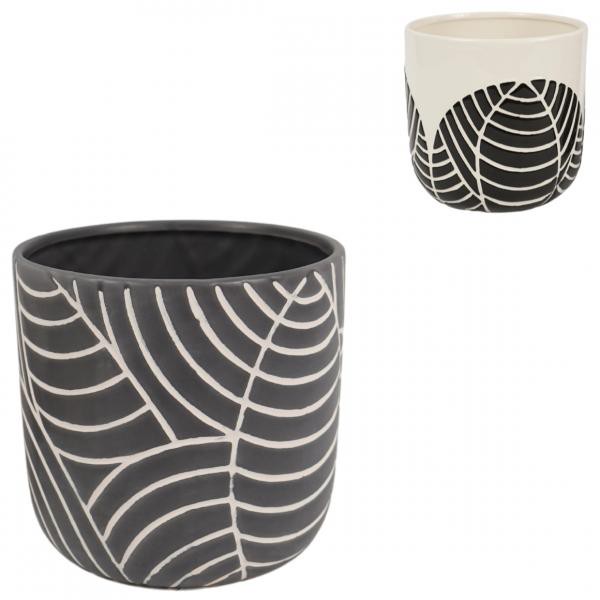 Blumentopf Blattmuster 13 cm 2 Stück sortiert