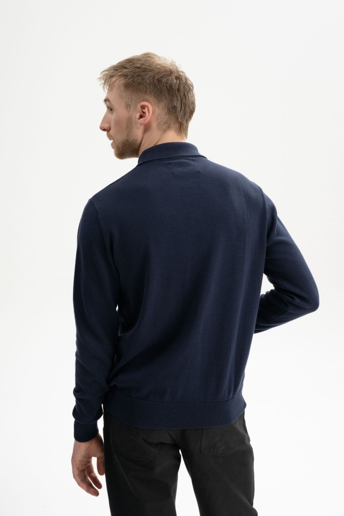 Poloshirt Langarm Harish Blau