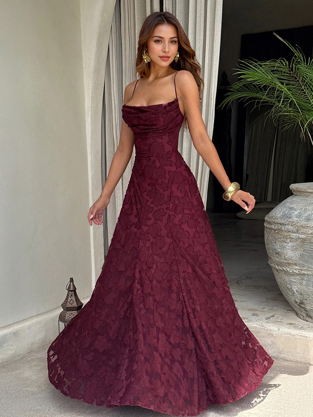 Jacquard Maxi Slip Dress With Backless Design For Summer Events 2025