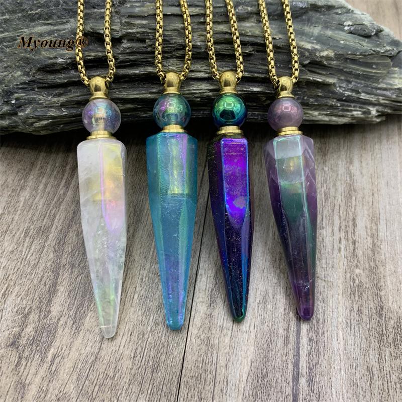 Pendentif Colliers Titanium Faceté Améthystes Blanc Cristal Stick Point Point de parfum Collier de flacon, Quartz Essential Diffuseur Vial Bijoux