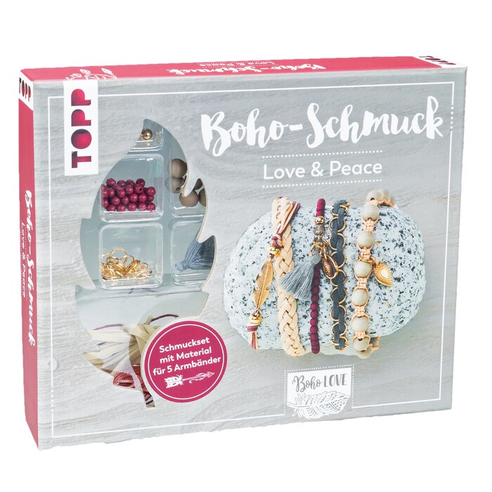TOPP Kreativ-Set Boho-Schmuck Love & Peace dunkelrot/grau