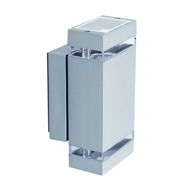 Kanlux® ZEW LED Wandleuchte, Wandstrahler doppelflammig 2x GU10 230V für Innen & Aussen IP44 Gehäuse eckig silber