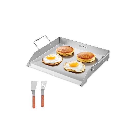 VEVOR Grillplatte Grillpfanne aus Edelstahl universelle rechteckige Platte (448 x 370 mm) mit flacher Oberseite, Gasgrill-Grillplatte für BBQ-Grill Teppanyaki, Familienkochgeschirr mit Griff