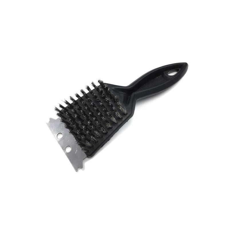 HENDI Grillbürste 7 x 19 x 8 cm mit Stahlschaber Edelstahlborsten 8 Reihen PP Griff, Grill Drahtbürste