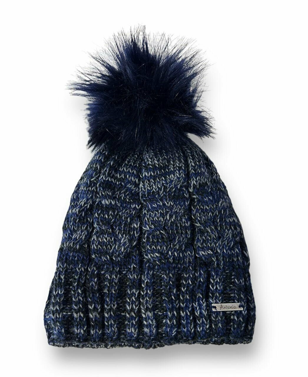 Günstige Strickmütze mit Glitzer » warme Wintermütze mit Fleece Innenfutter » Bommelmütze mit feinen Glitzerfäden - Dunkelblau