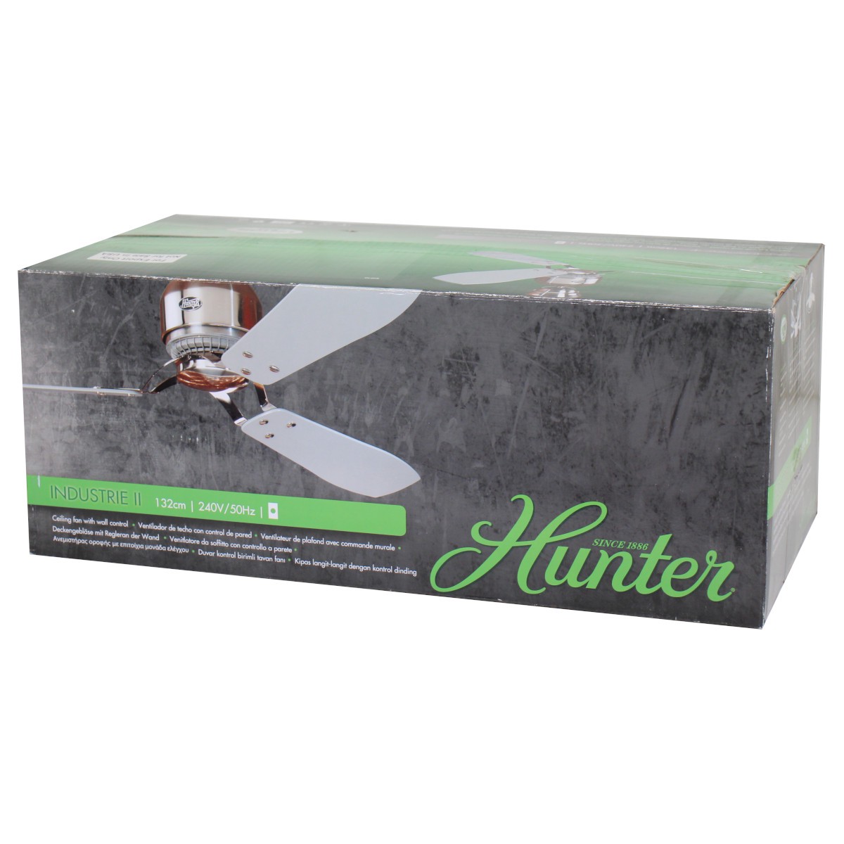 Hunter 24542 Industrie II Deckenventilator Ventilator Chrom Grau Teak 132 cm