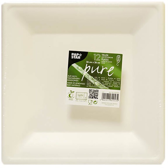 PAPSTAR Zuckerrohr-Teller Pure 26 x 26 cm 12 Stück