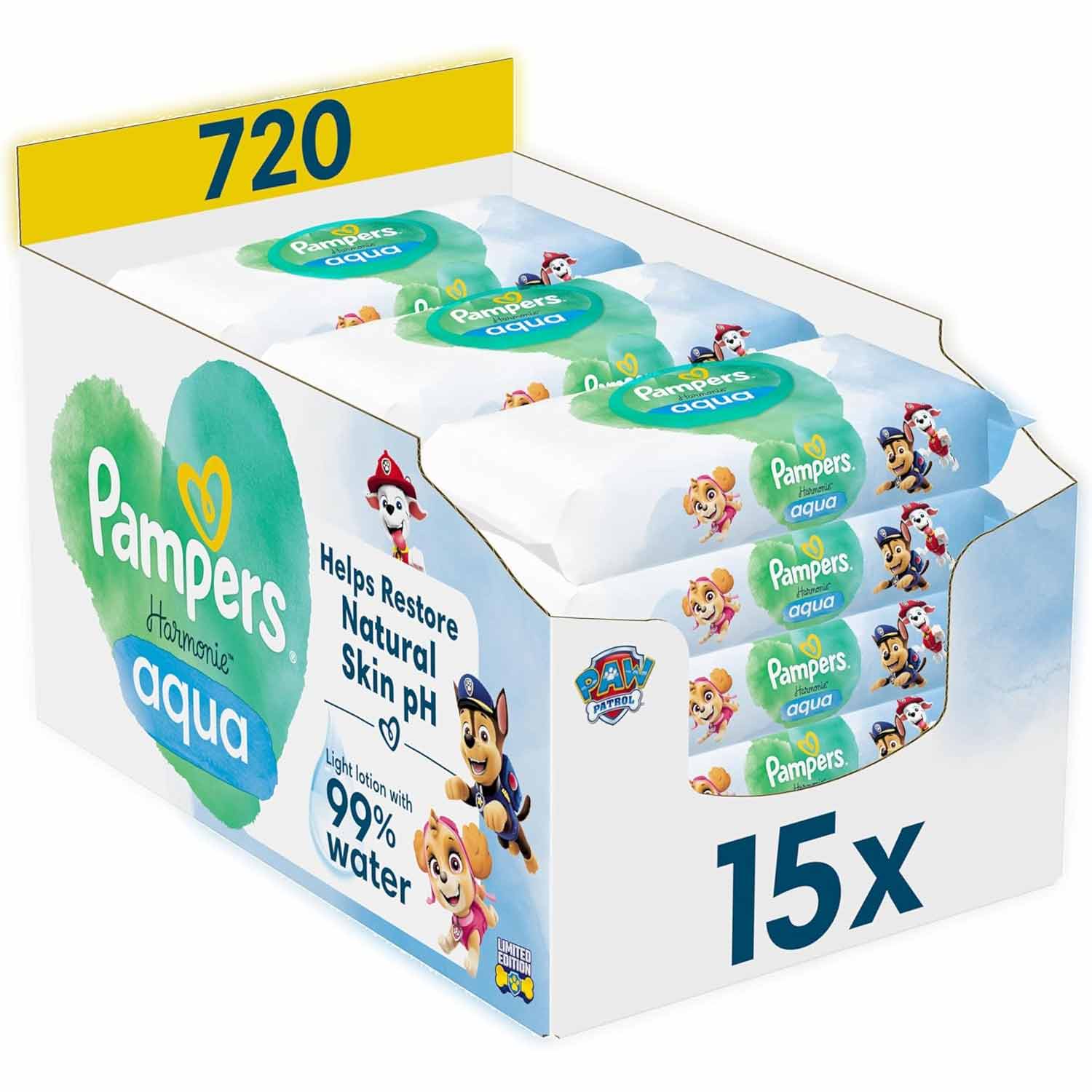 Pampers Harmonie Aqua Paw Patrol Baby-Feuchttücher 15x48 Stück (720 Stück)