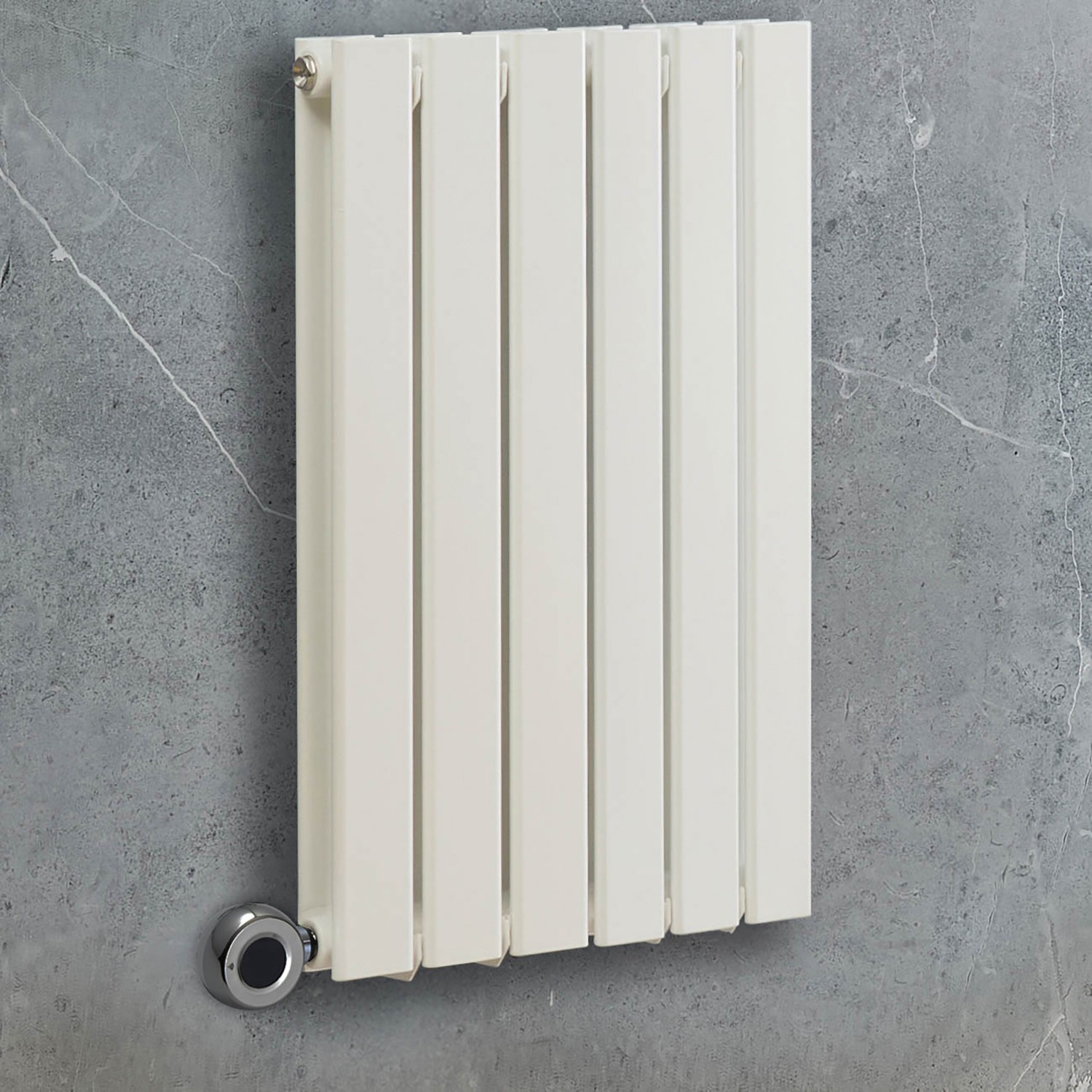 Radiateur design électrique horizontal – Blanc – 63,5 x 42 cm – 2 rangs – Avec thermostat wifi chromé – Câblé – Delta – ECOSO x Hudson Reed