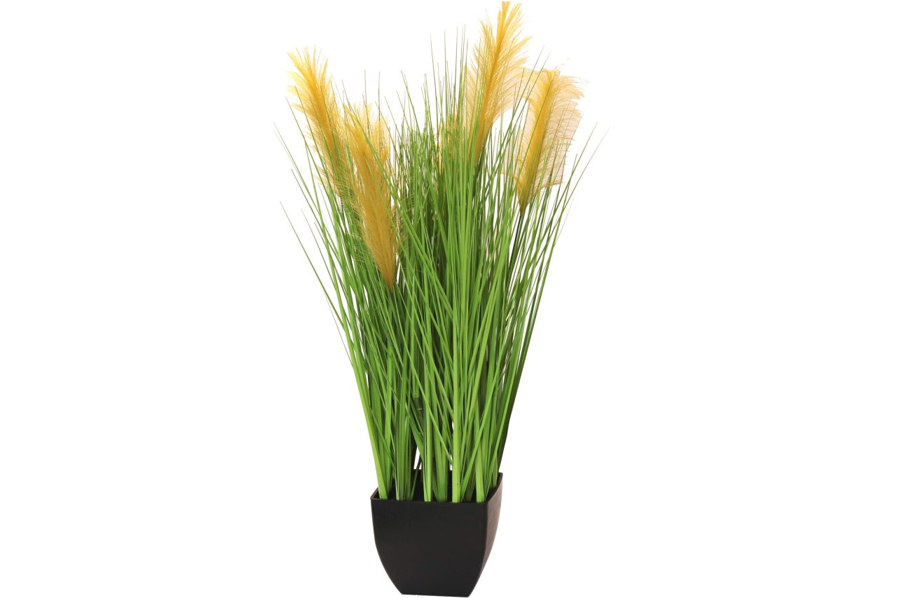 Kunstpflanze Ufergras goldene Blüten 95 cm im Übertopf eckig