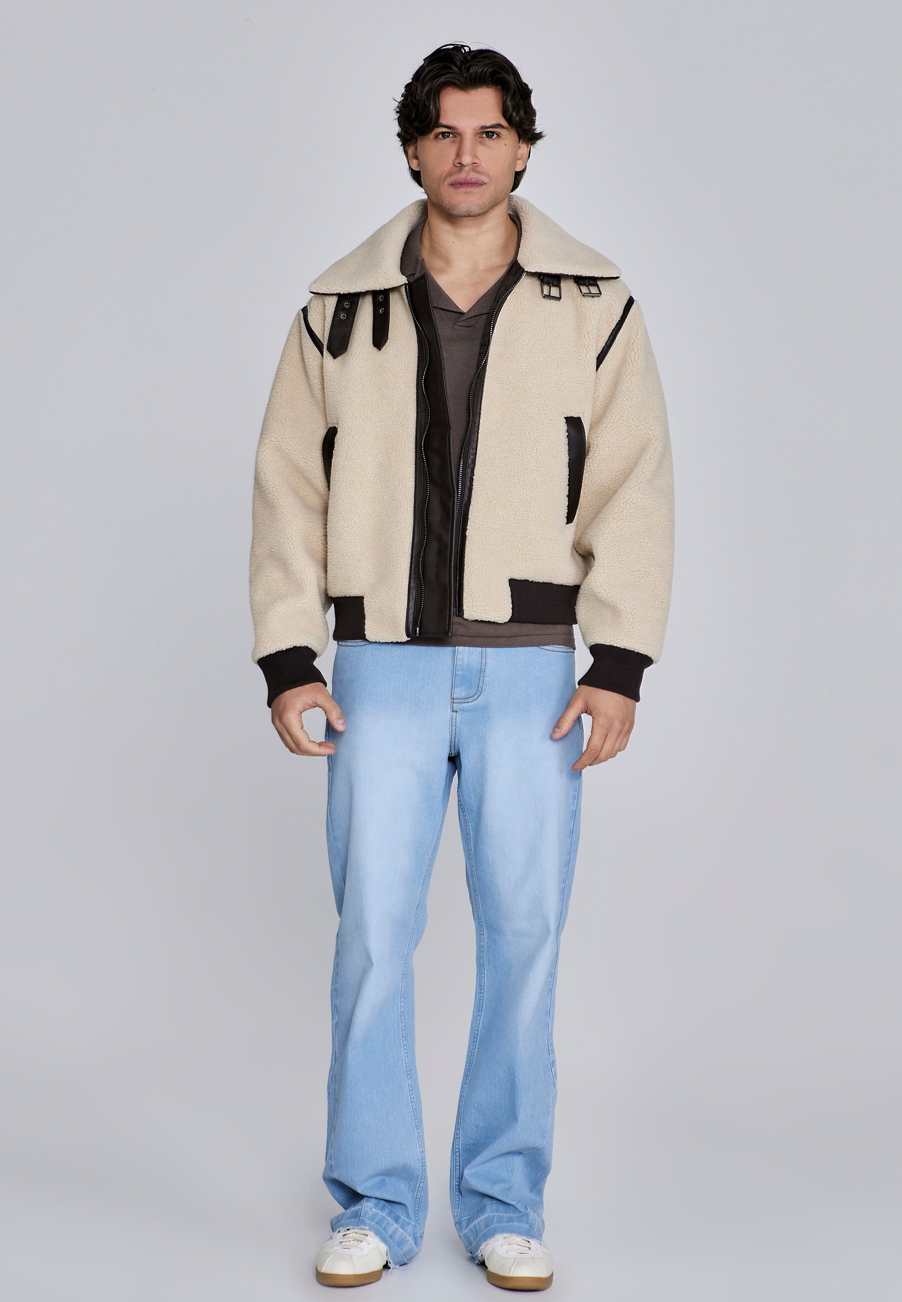 SikSilk Herren Beige Sherpa Bomberjacke XL