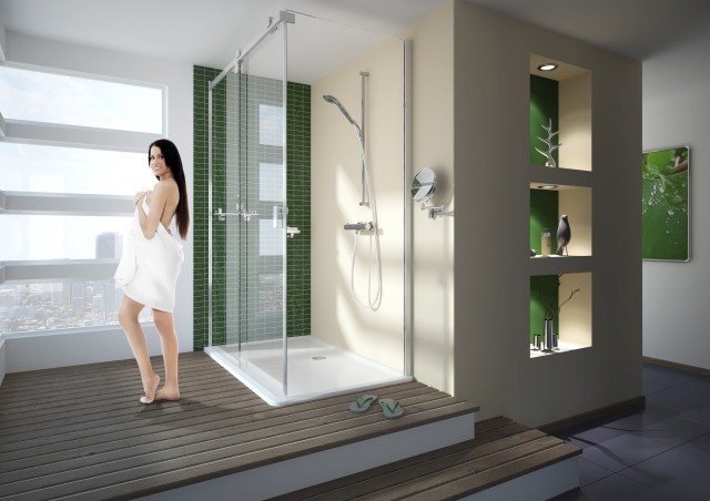 Hoesch Duschabtrennung Muna 1300x900 li. Eckversion, Everclean, Haltestange eloxal silber, 9228613.1 9228613.101401