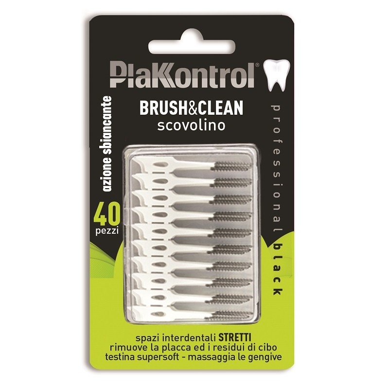 PlakKontrol Brush & Clean Carbon Scovolini in Gomma Sbiancanti per Pulizia Interdentale 40 Stick Monouso
