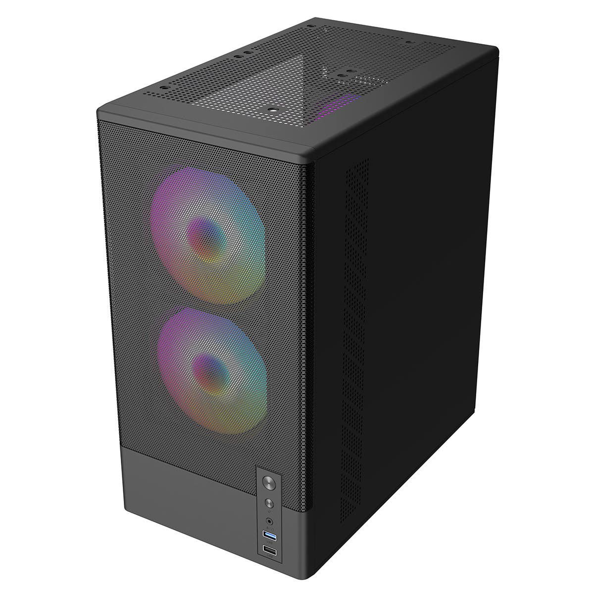 CiT F3 (2025) Black Micro-ATX Mesh Front ARGB Gaming PC Case with Tempered Glass Side Panel – CIT-F3-BLK-ARGB