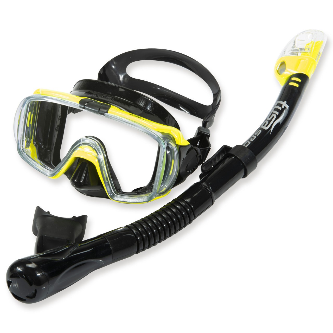 Tusa Schnorchelset Belize - 3-Glas Maske mit Trockenschnorchel - gelb