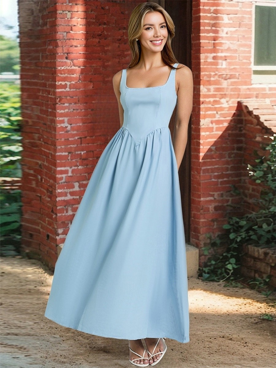 Maxikleid mit quadratischem Ausschnitt ärmelloses Sommerkleid für Damen 2025