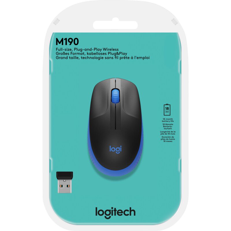Logitech Maus M190, Wireless, blau