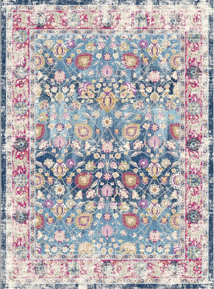 Wilton-Teppich 'Bouhjar'0x190cm – Blau/Rosa/Mehrfarbig
