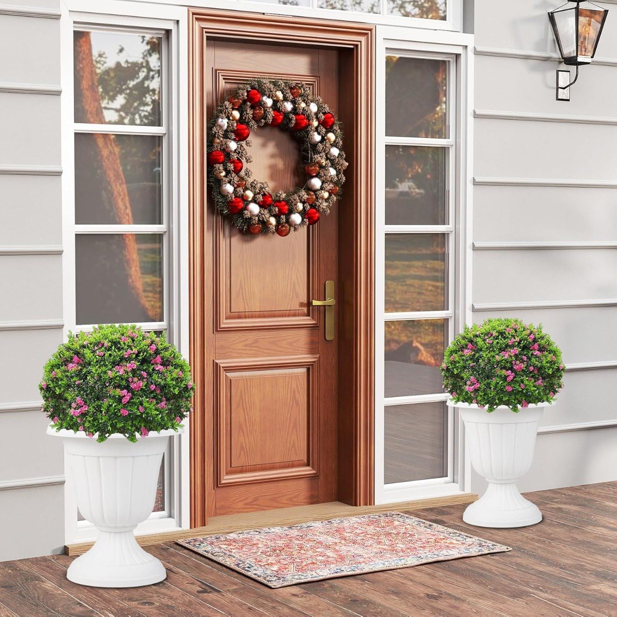 2er Pflanzkübel Blumentöpfe Pflanzgefäße mit Sockelbasis & Abflussloch 46,5 cm Hoch Weiß