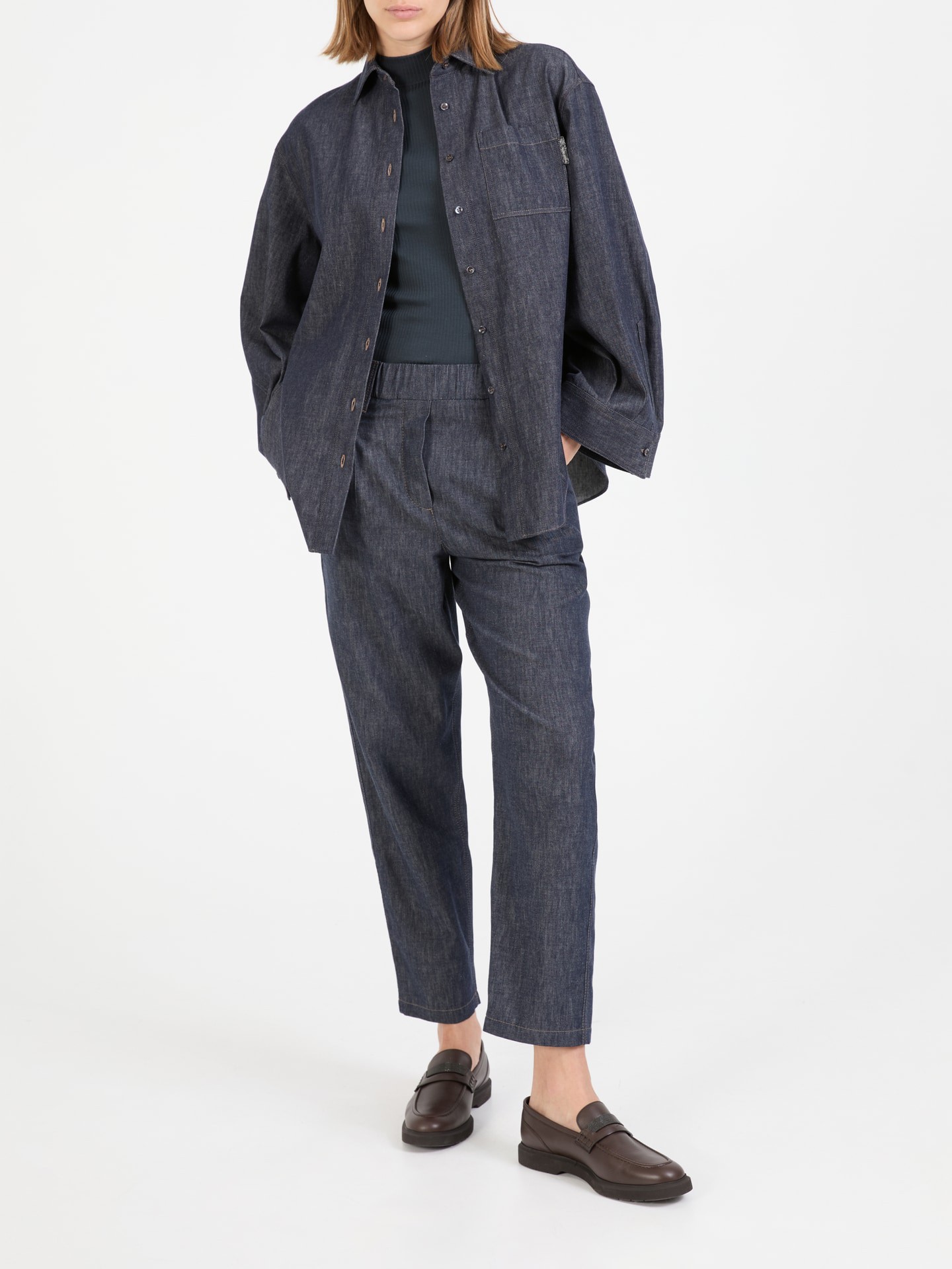 Jeanshemd mit Monili-Perlen Marineblau