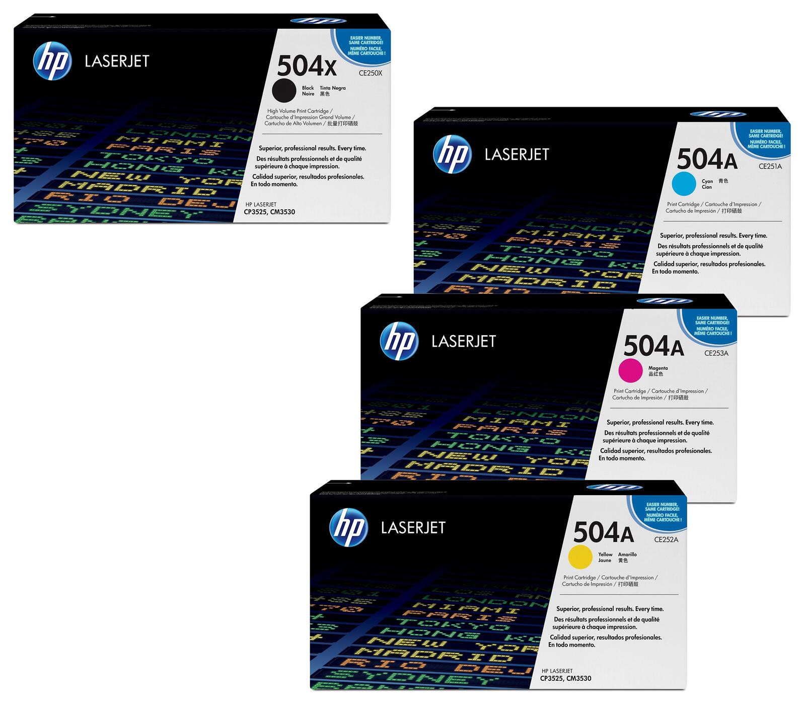 HP Original 504A Toner 4er Set schwarz XL, cyan, magenta, gelb